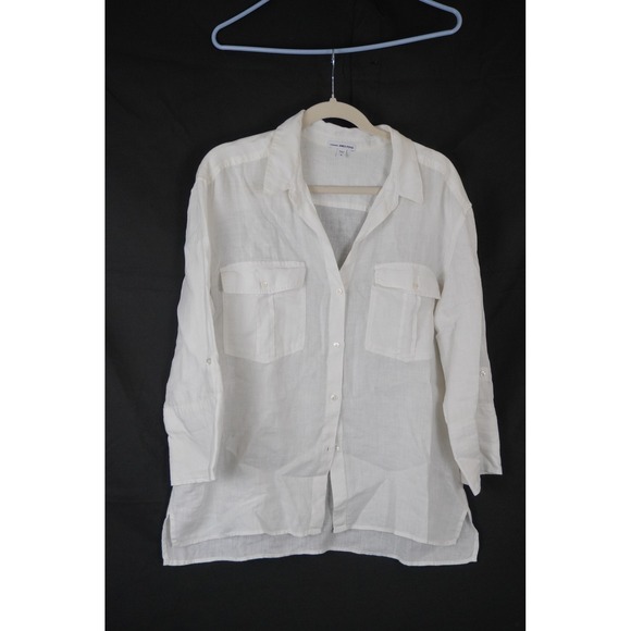 James Perse Tops - James Perse Standard White 100% Linen Roll Tab Sleeve Button Up Shirt XL